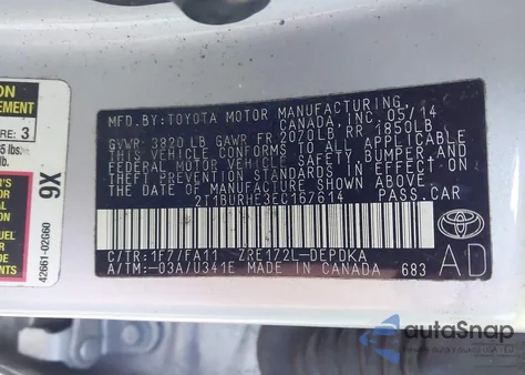 2014 Toyota Corolla L из США, поврежденный, VIN 2T1BURHE3EC167614